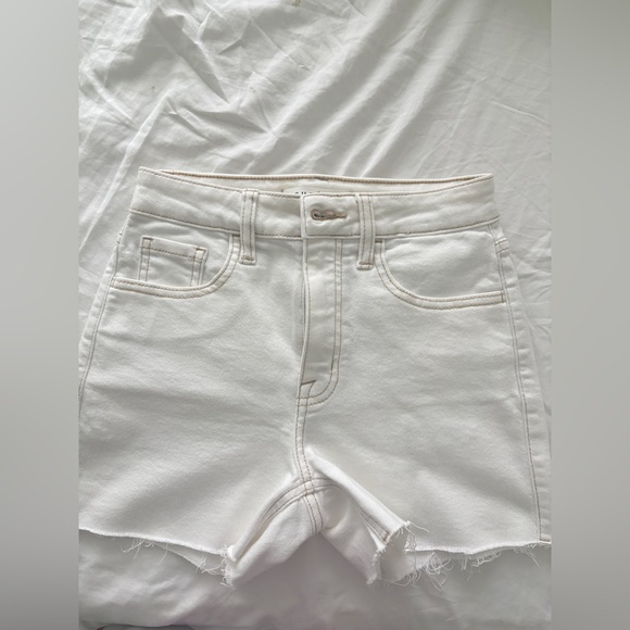 Eunina White Jean Shorts Distressed Hem - Picture 1 of 7